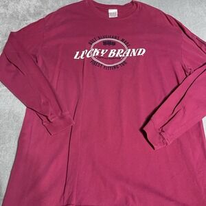 Vintage Y2K Lucky Brand Shirt Mens Medium Red Long Sleeve Crewneck USA